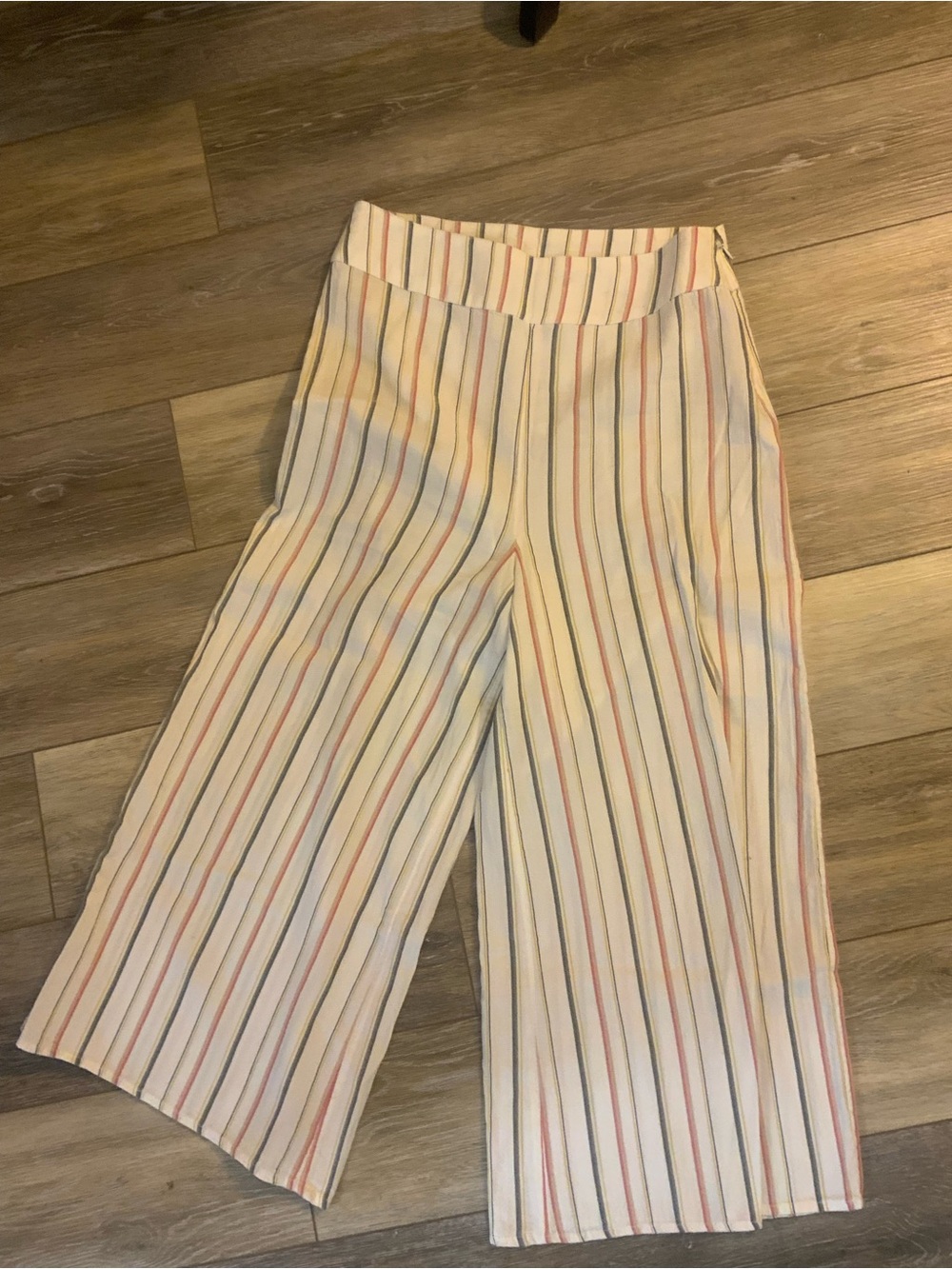 Billabong Cream Wide-Leg Cropped Pants with Multicolor Stripes